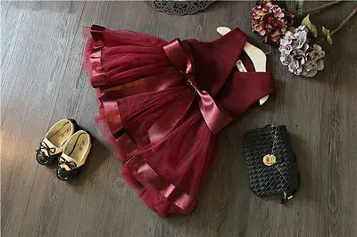 2017 New Kids Baby Princess Girls Dress Party Tulle Bow Gown Brief Cute Formal Fashion mini dress 2 3 4 5 6 7 Years
