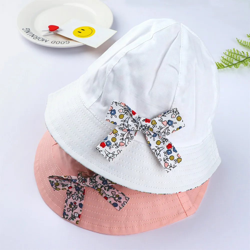 1PC Girls Cotton Bucket Hat Wide Brim Fisherman Cap Bow Tie Bucket Hat