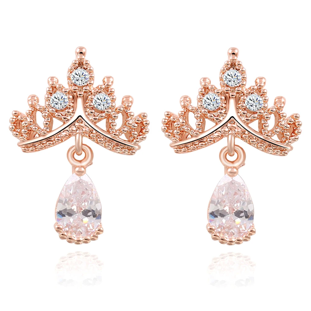 Women Crystal Crown Earrings Bridal Wedding Earring Fashion Accessories