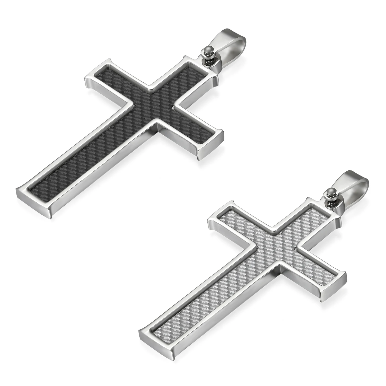 HTB1 sybbRnTBKNjSZPfq6zf1XXaB BONISKISS Carbon Fiber Stainless Steel Men's Cross Necklace 21.5 Inch