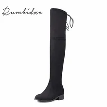Rumbidzo 2017 Mujeres de Moda Las Botas de Invierno de Otoño Sobre La Rodilla de Encaje Hasta las Botas Planos Del Talón de La Mujer Botas Zapatos Botas Feminios