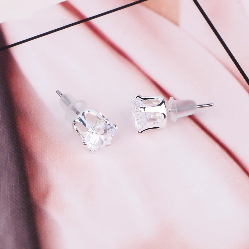 Fashion Stainless Steel Minimalists Earrings Silver Black And Clear Colors  Round CZ Stone Stud Earring Women For Gifts (8)