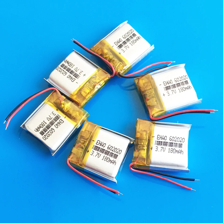 6 pcs 3.7v 180mAh Lipo polymer lithium li ion battery Rechargeable power for MP3 bluetooth speaker headphone camera GPS 602020 |