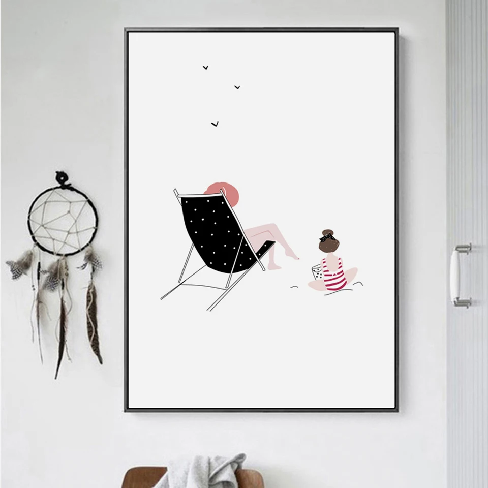 

Prints Poster Home Wall Art Modular Cartoon Girl Boy Chair Pictures Nordic Style Figure Painting On Canvas Living Room Decor