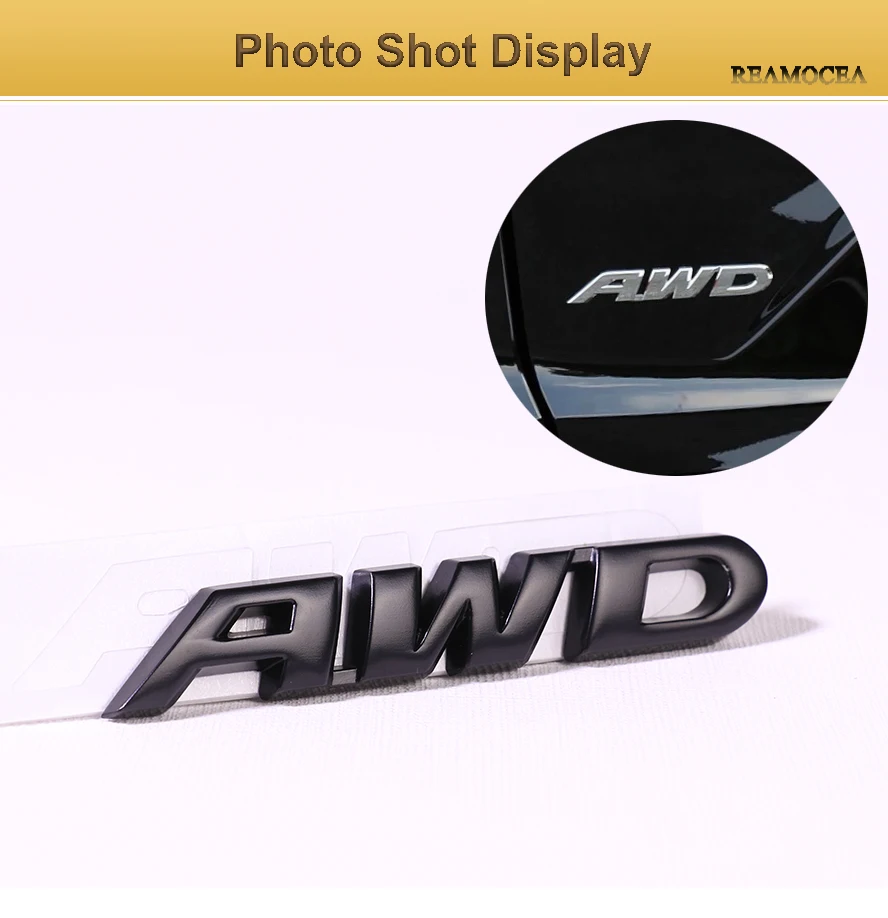 Reamocea AWD Four-wheel Drive Metal Standard Rear Tail Letter Logo Sticker 3D Silver Black For All Cars Wheel Drive (5)