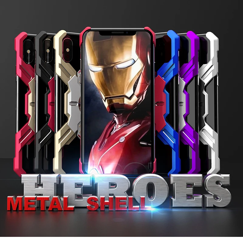 

For iphone 6 6s 7 8 Plus x xr xs max Case Armor Heavy Dust Metal Aluminum CNC protect Skeleton head phone case cover bracket
