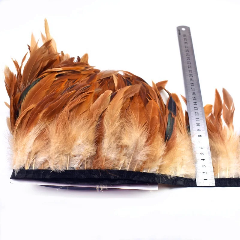 

wholesale 10Meters natural chicken feathers trim 13-18cm Dyed Rooster tail Feather ribbon crafts DIY Party feather skirt decor
