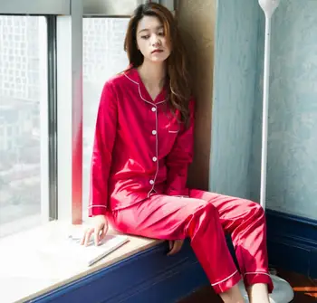 

Satin Pajama Set Sleep & Lounge Silk Sleepwear Spring Pajamas for Women Pyjama Femme Nightwear 2 Pieces