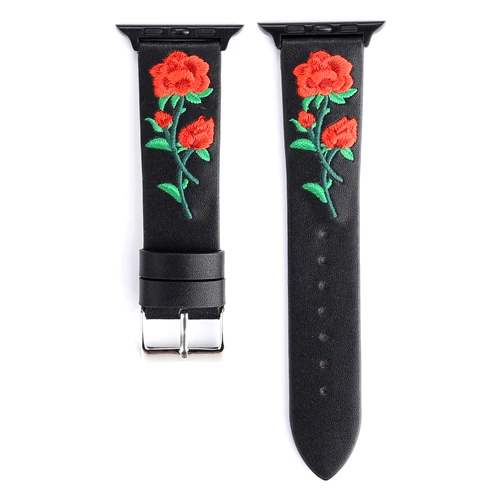 Genuine Leather Rose Flower Watch Band for Apple Watch 38/40mm 42/44mm