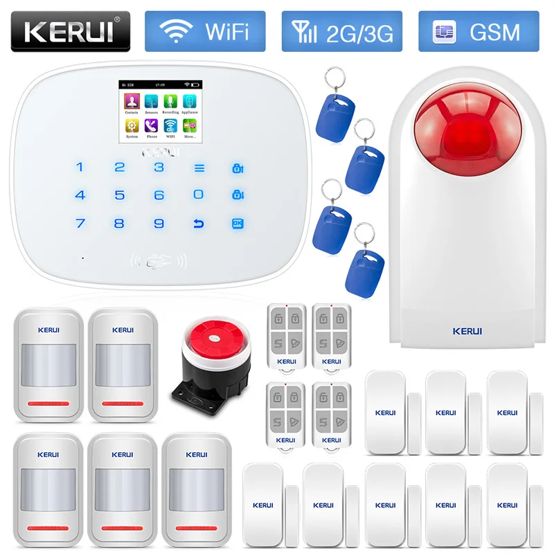 KERUI W193 WiFi 3g GSM PSTN RFID Беспроводная охранная умная домашняя система охранной сигнализации с наружной водонепроницаемой сиреной детектор движения - Цвет: White WiFI Alarm