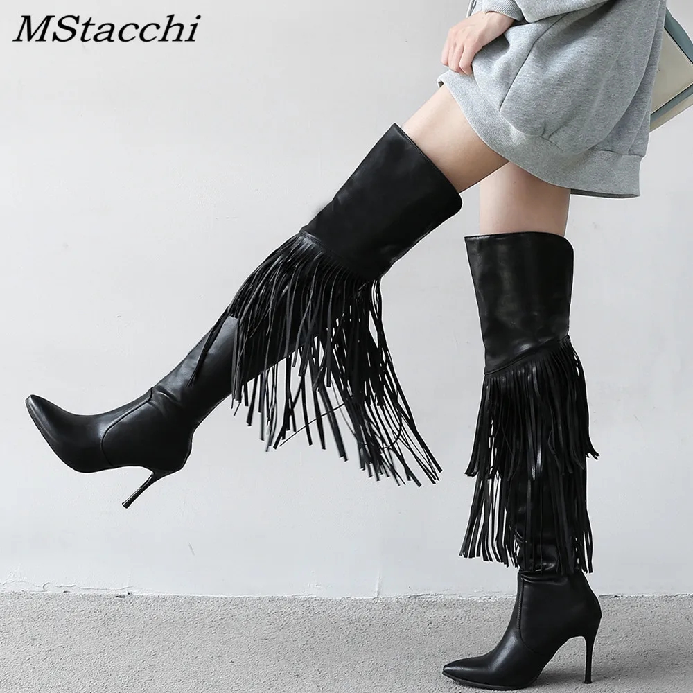 Mstacchi New Fashion Tassels Over The Knee Boots Winter Autumn Women Boots Pointed Toe High Thin Heels Shoes Woman Long Boots Mstacchi New Fashion Tassels Over The Knee Boots Winter Autumn Women Boots Pointed Toe High Thin Heels Shoes Woman Long Boots
