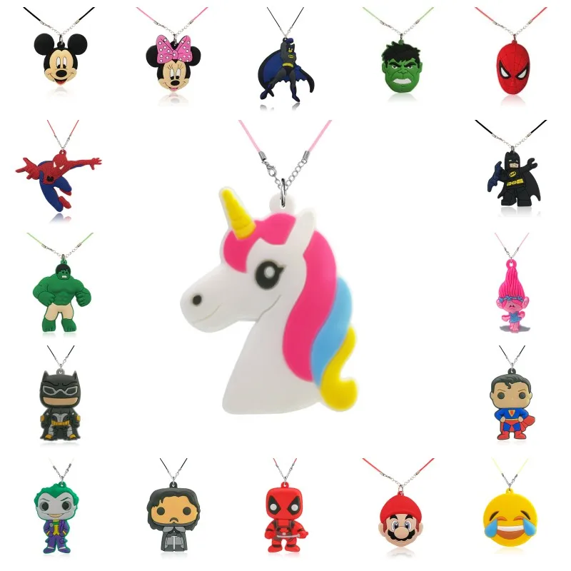 

1pcs Mickey Cartoon PVC Necklace Minnie Unicorns Choker Avenger Superhero Rope Chain Fashion Accessories Kids Birthday Gift