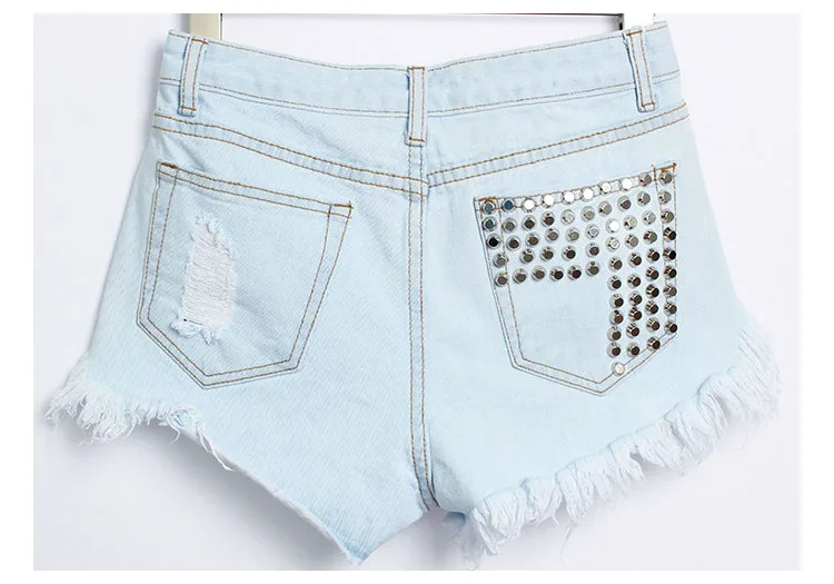 2017 European station Europe and the United States new rivets rivets irregular cat to be side cowboy high waist pants shorts hot pants (11)