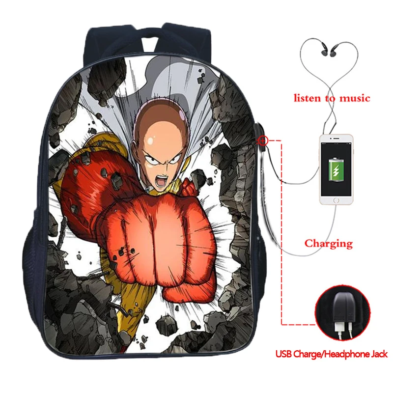 

One Punch USB Charge Backpack USB Charging One Punch School Backpack Men Women Boys Girls Daily Backpack