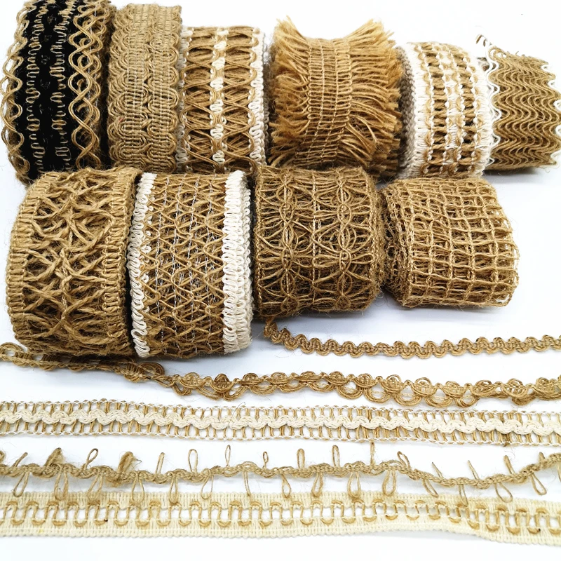 3 Yards Natural Jute Burlap Hessian Jute Ribbon Twine Flower Pattern