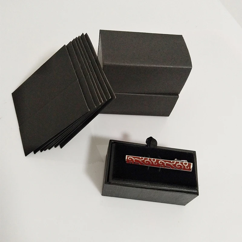 CHUKUI Men's Tie Bar Black Mini Tie Clip Box Tie Pins Gift Box Velvet Show Cases  (6)