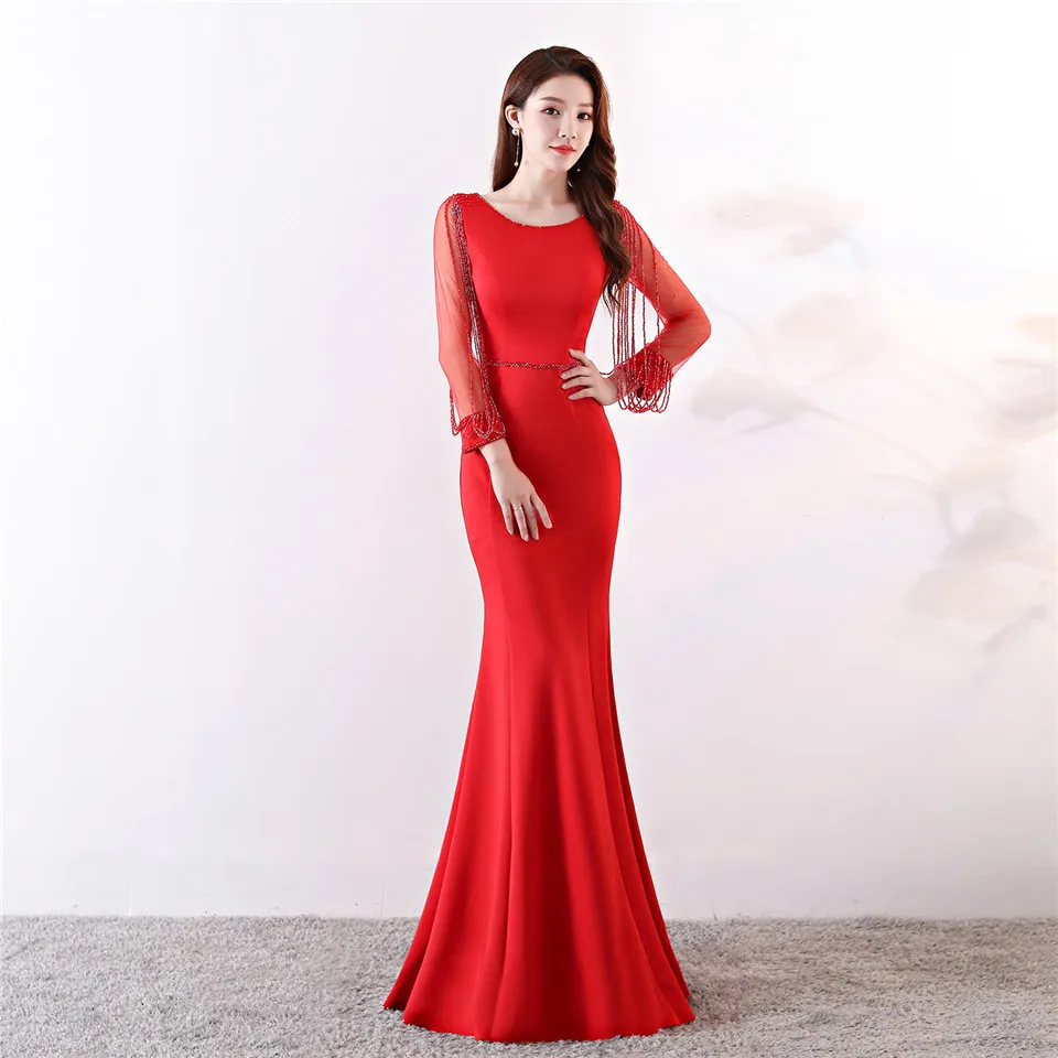 It's Yiiya Muslim Evening dress Long sleeve Zipper back O-neck Empire Party Gowns Elegant Floor-length Beading Prom dresses C100 It's Yiiya Muslim Evening dress Long sleeve Zipper back O-neck Empire Party Gowns Elegant Floor-length Beading Prom dresses C100