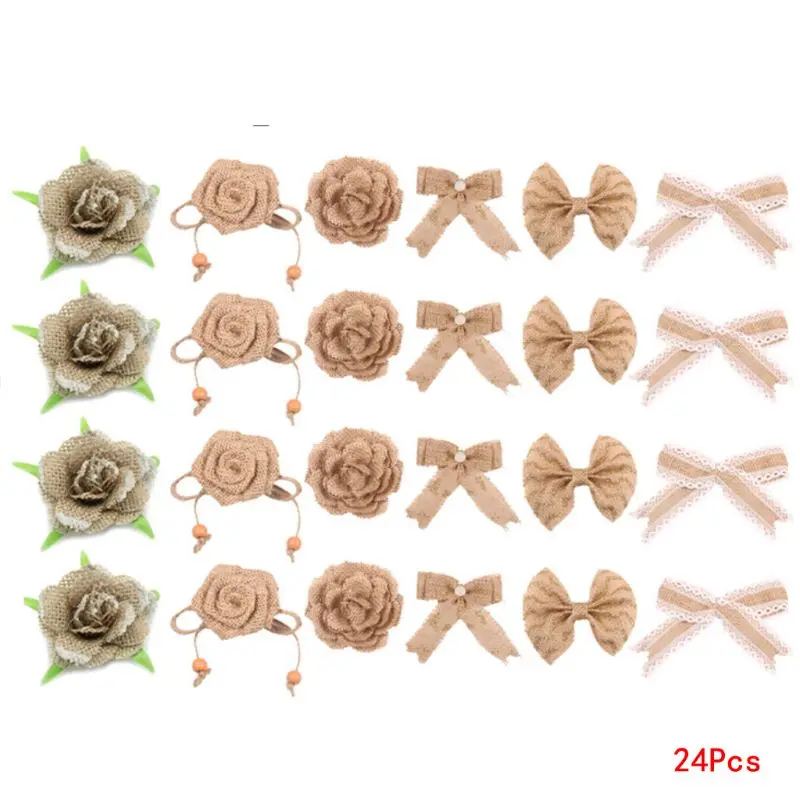 

1Set Handwork DIY Linen Flower Lifelike Beautiful Bow Flower for Home Christmas Wedding Party Festival Garment Decor Accessories