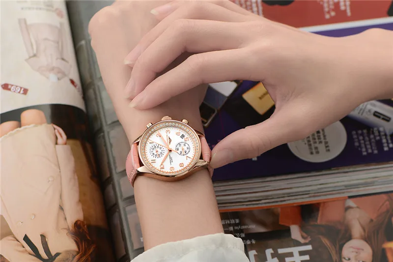 GUANQIN часы женские модные роскошные Брендовые Часы с хронографом для девочек новые кожаные кварцевые часы с кристаллами женское платье наручные часы A