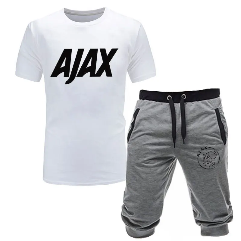 Модные футболки ajax, забавные мужские футболки+ шорты, два предмета, футболки с коротким рукавом, роскошные летние хлопковые футболки