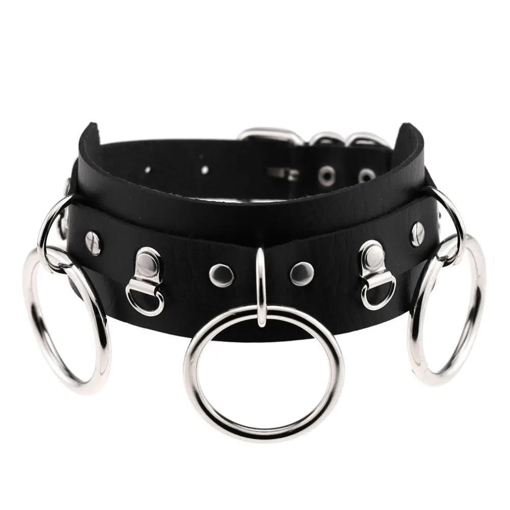 

Harajuku Punk Silver Round Metal Faux Leather Choker Necklaces Collar Bondage Goth Chokers Women Gothic Anime Necklace Bijoux