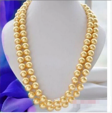 

LONG AAA+9-10MM SOUTH SEA ROUND GOLD PEARL NECKLACE 14K 33" ^^^@^Noble style Natural Fine jewe FREE SHIPPING