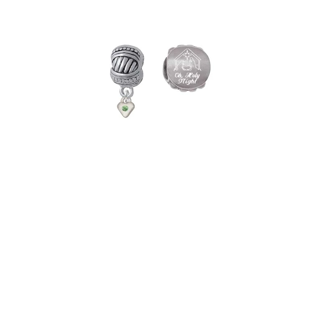 Silvertone Mini August - Lime Green Crystal Heart Come Let us Adore Him Charm Beads (Set of 2)