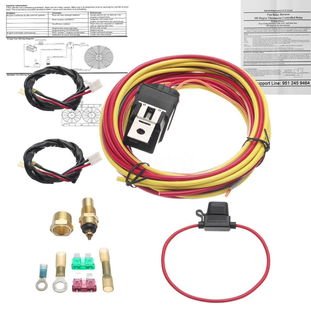 

waterproof 165 to 185 Electric Fan W/ fuse block Sensor Dual Thermostat Wiring Harness Kit Hot new useful safe