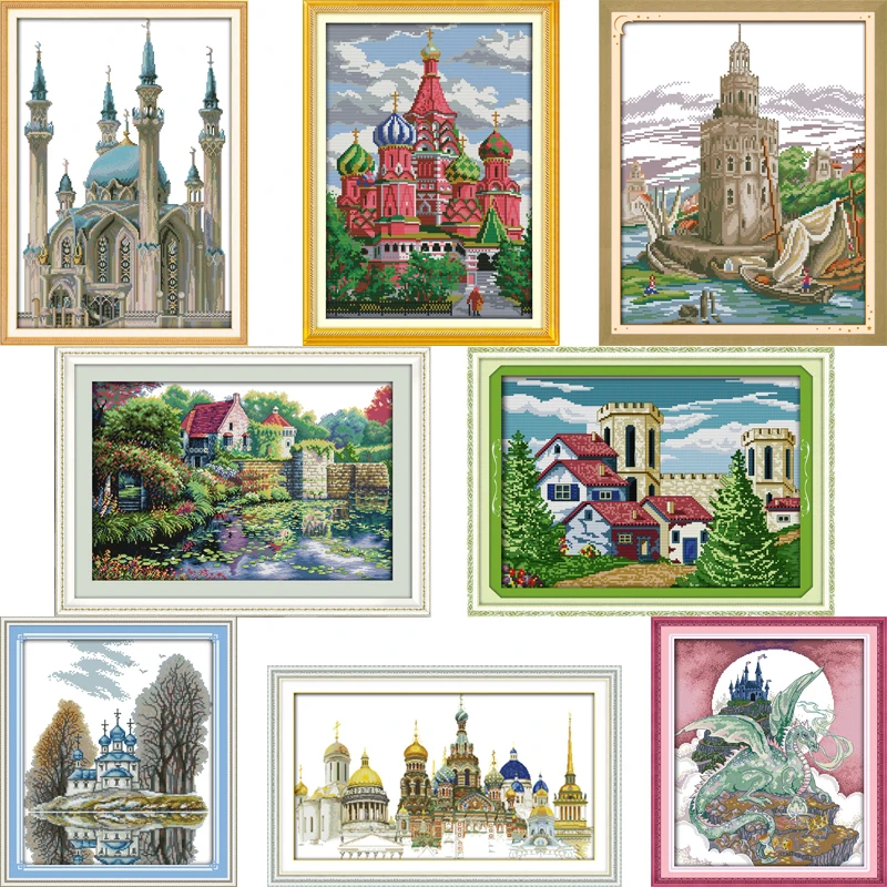 

Joy Sunday Castle series Patterns DIY Handmade DMC 14ct and 11ct Cross stitch kit and Precise Printed Embroidery Needlework