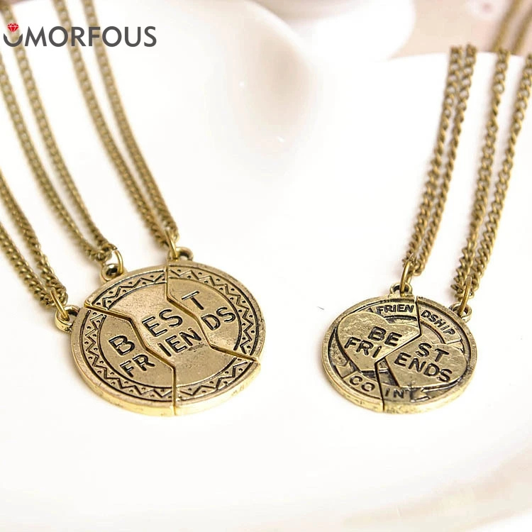 10 Sets/Lot  Vintage Copper  Broken Circle 3/2 Part Best Friends Necklace Friendship Pendant Necklaces For Women/Men Wholesale