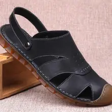 Г., летние мужские кожаные сандалии и шлепанцы дышащая обувь с дырками пляжная обувь с потертостями плетеная подошва