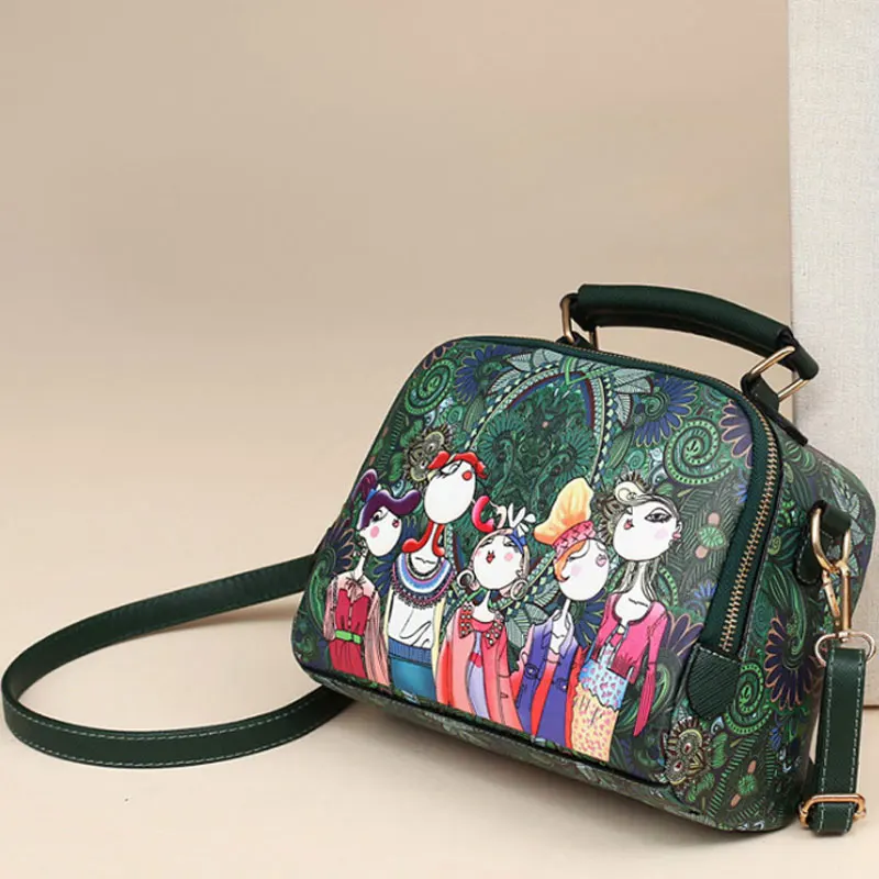 

PU Leather Women Bag Fashion Forest Cartoon Printing Shoulder Square Bag