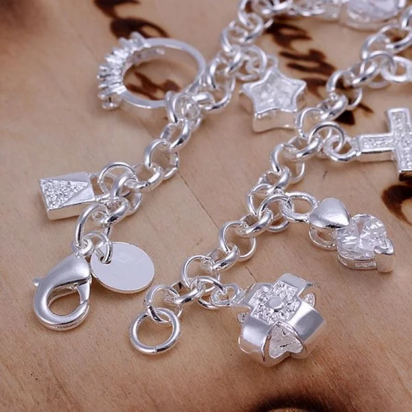 hot sale valentine gift charm Silver color Jewelry fashion, Bracelets cute women lady wedding charms free shipping H144