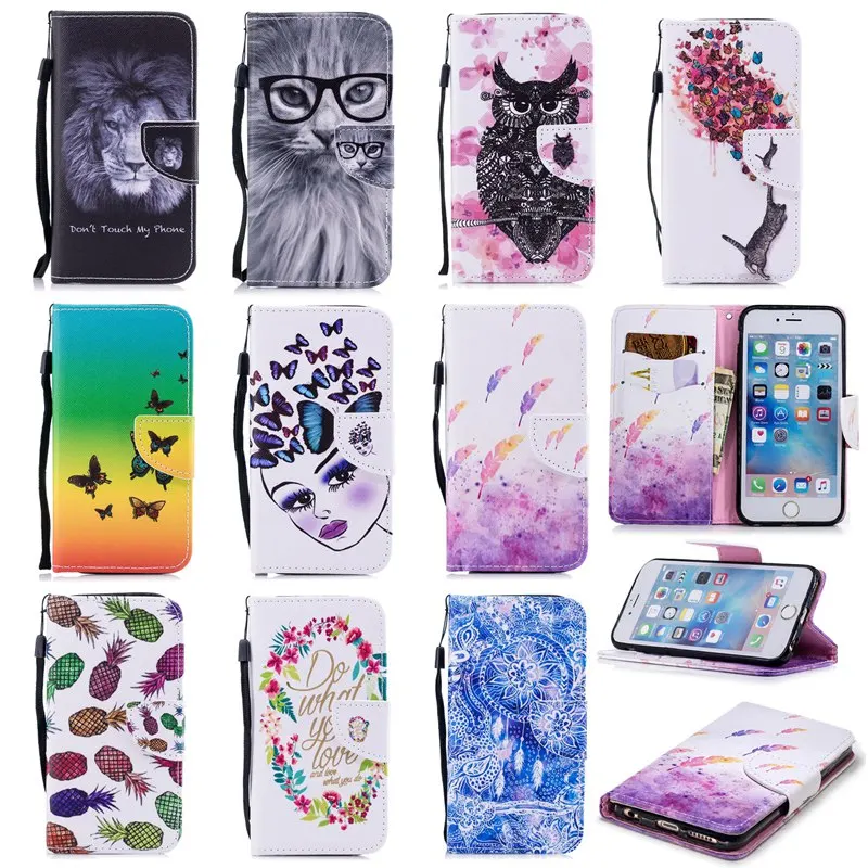 

Fashion Pink Flower Flip Case For iPhone 6 S 6 Plus 7 7 Plus 5 5S SE Stand Wallet PU Leather + Soft TPU For iPhone 8 8Plus Cover