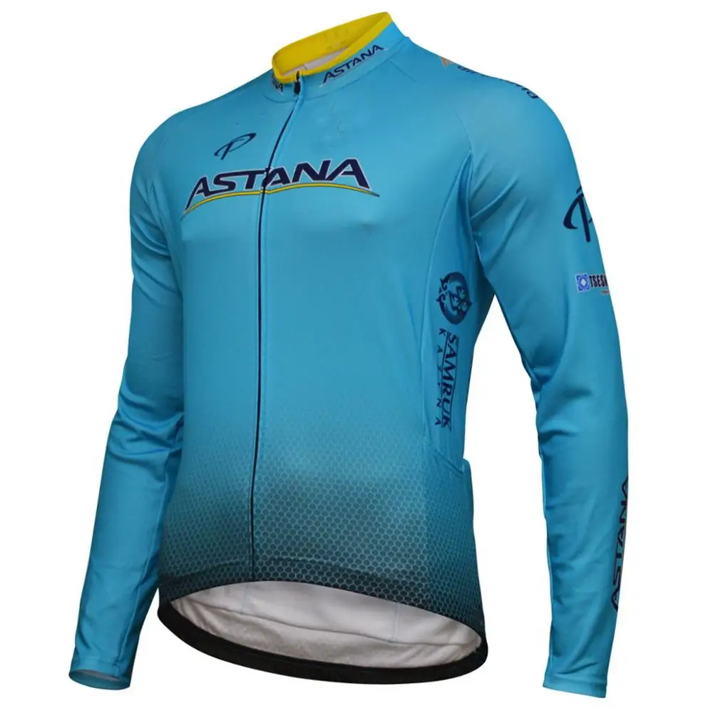 Зимние термальность флис майки спортивные Осень Зима теплые Астана PRO Team Mtb с длинным рукавом для мужчин велосипед одежда для велоспорта - Цвет: Синий