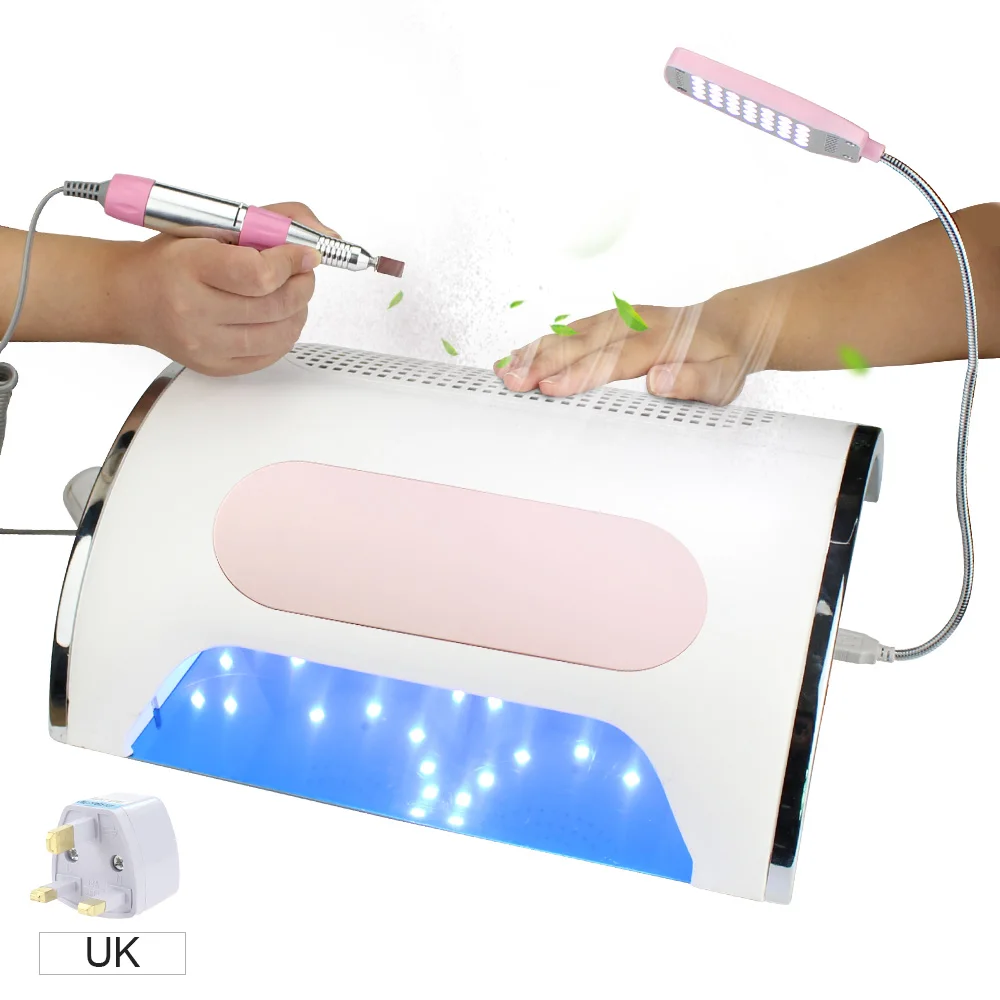 3 In 1 Strong Power 54W Nail Fan Art Salon Suction Dust Collector Vacuum Cleaner Nail Dust Collector+ UV LED Nail Dryer Lamp - Цвет: uk