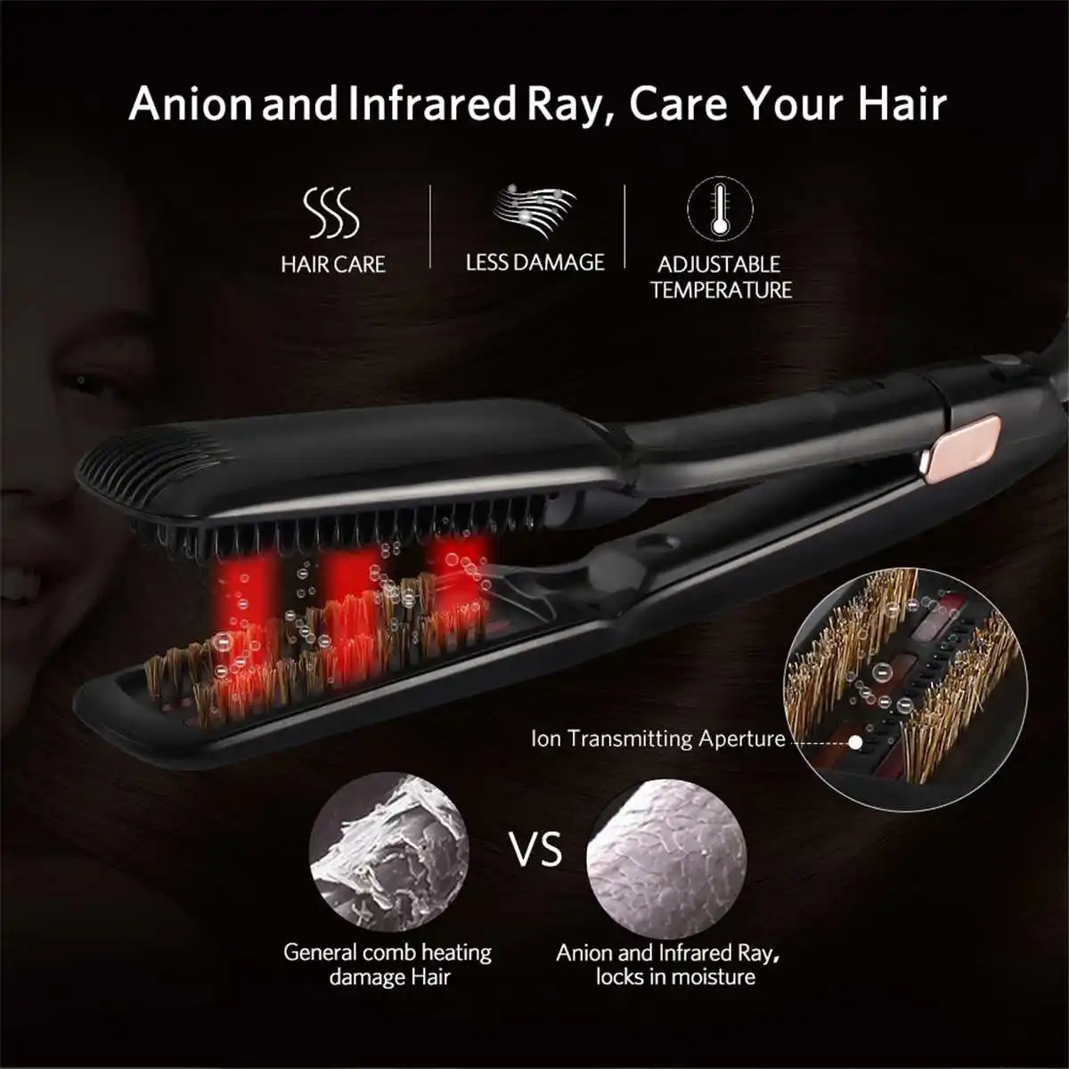 Liaboe Паровая Функция ЖК быстрый выпрямитель для волос гребень PTC керамический отрицательный ионный керамический Профессиональный Выпрямитель для волос
