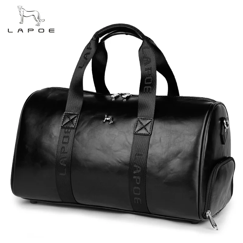 

LAPOE 2017 New Men Travel Duffle Bag PU Leather Men's Travel Bags Shoulder Handbag Round Bucket Shape Messenger Bag Tote malas