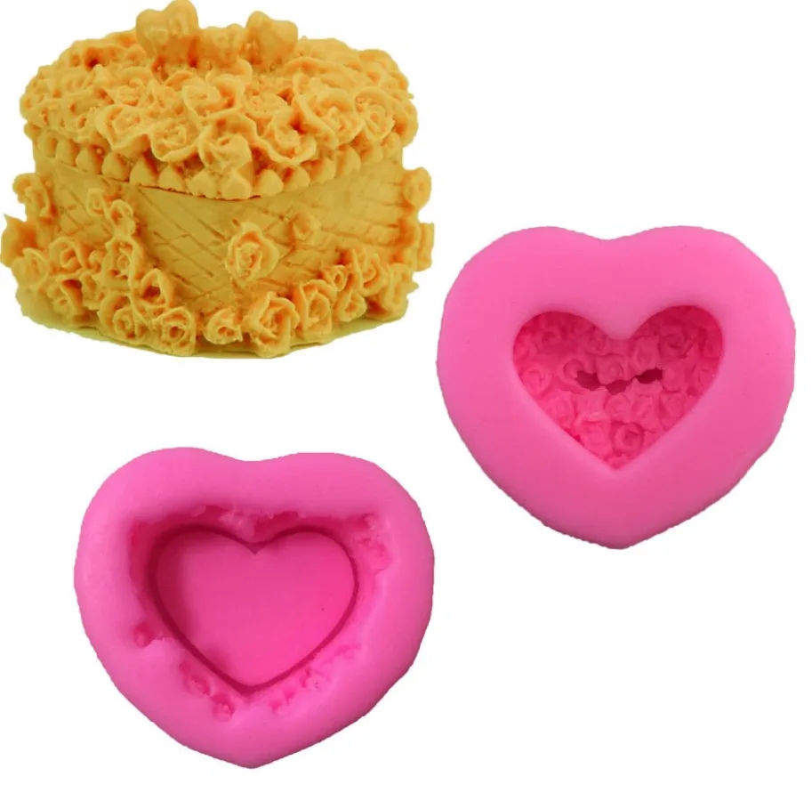 

2Pcs 3D Music Box Flower Rose heart Shape Fondant Silicone Mold DIY chocolate cake decor molds 6.3x6.3x2.7cm Candle Soap mold