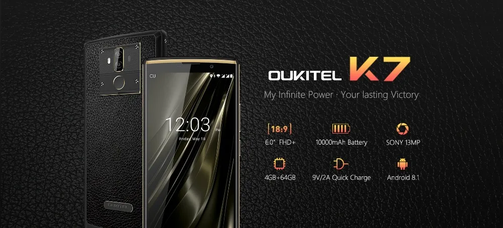 10000 мАч большая батарея Oukitel K7 6,0 дюймов 18:9 Android 8,1 MT6750T Восьмиядерный 4 Гб ОЗУ 64 Гб ПЗУ 13 МП+ 5 МП 4G отпечаток пальца смартфон