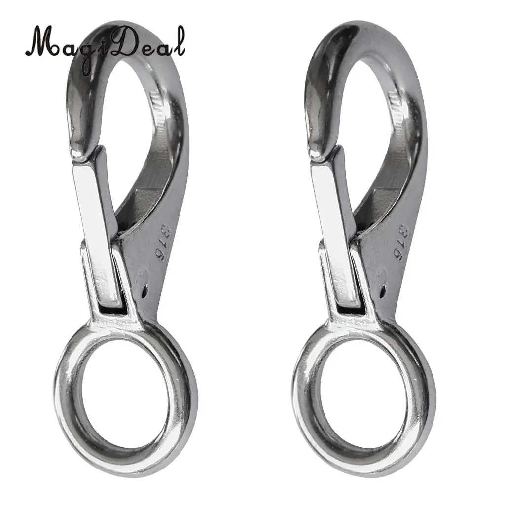 MagiDeal Superior 2Pcs 316 Stainless Steel Fixed Eye Boat Spring Snap Hook Marine Hardware Kit for Marine Industrial Application