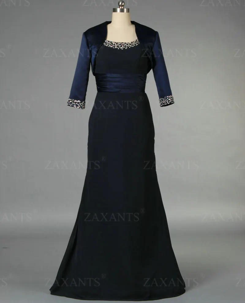 E1061 Full Length Navy Blue Bolero Evening Formal Mother Of The Bride