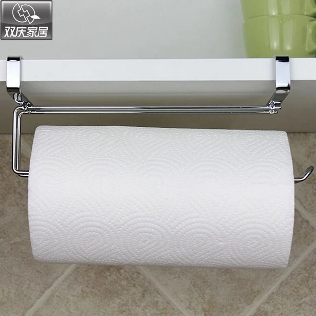 Best Price Bathroom paper tube roll holder stainless steel door rack towel holder hanging on kitchen cabinet door hook paper towel rack