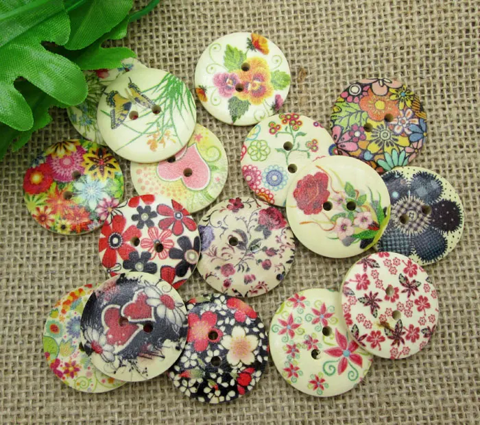 

LF 30Pcs Mixed Round Flowers 30mm Wooden Sewing Buttons For Clothes Needlework Scrapbooking Crafts Decorative Diy Accessories