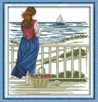 

Watching the Sea (5) Portrait Cross-Stitching 11CT Printed 14CT Handmade Set Cross-stitch Kits Embroidery Needlework Decor