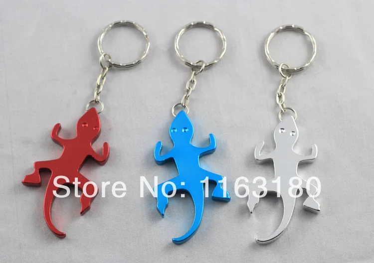 2400 Pcs/lot Beer Bottle Opener Lizard Shaped Keychains Aluminum Alloy Can Open Tools Promotion