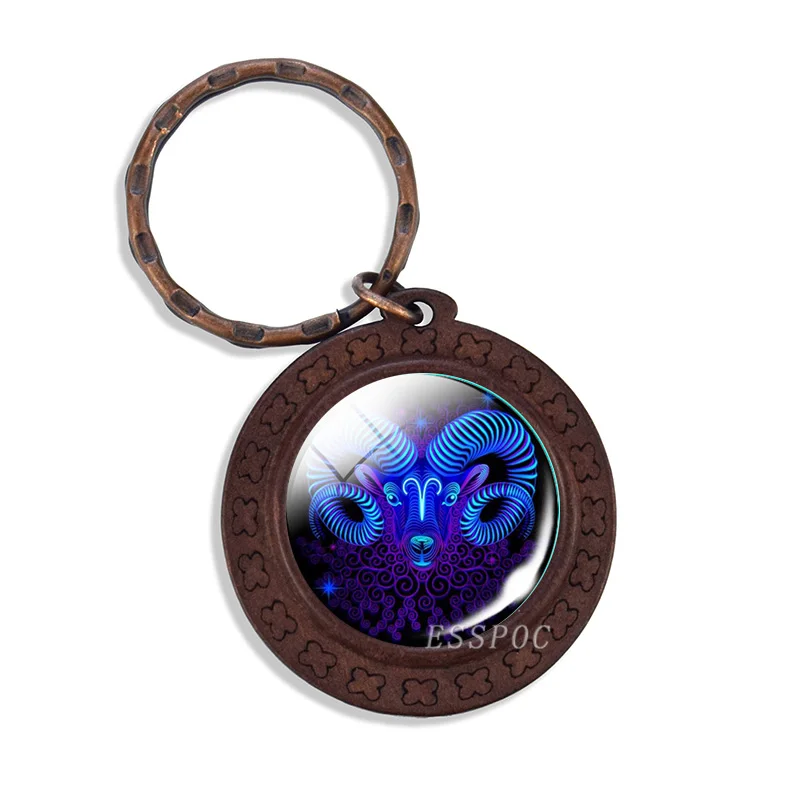 

Vintage Wooden Zodiac Sign Keychain Aries Taurus Gemini Leo Libra Scorpio Constellation Key Chain Keyring Key Holder Gifts
