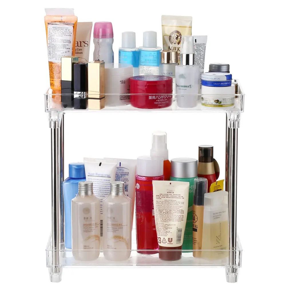 

2-Tier Cosmetic Storage Shelf Tray Storage Shelf Caddy Stand for Bathroom Vanity Countertop Makeup Storage Organizer