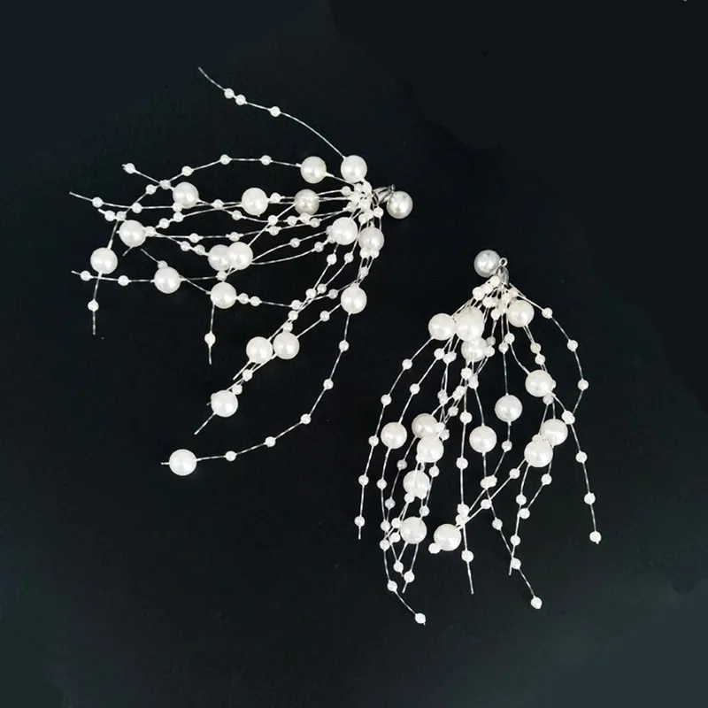 

New Korean Charm simulate Pearl Tassel long Earrings for Women Fashion Asymmetric Drop Earring Luxury Jewelry dangle earrings