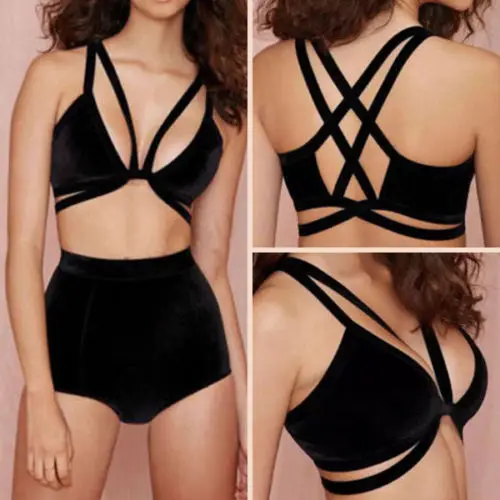 

Womens Criss Cross Caged Strappy Stash Bra Crop Top Bralette Bustier Padded Vest Summer Beach Wear Bikini Only Bra No Bottom